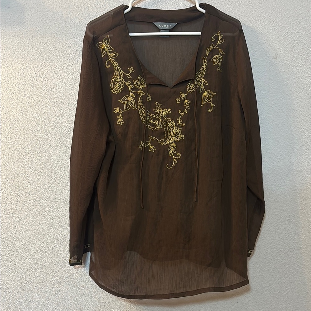 Koret Brown Embellished Blouse with Long Sleeves